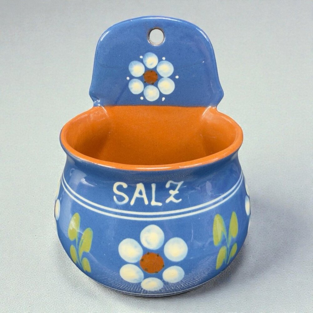 Vintage Hand Made Redware German Pottery Wall Pocket Salz Wall Decor Vessel VTG
